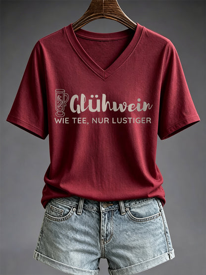 Damen-T-Shirt mit Glühwein-Print und kurzen Ärmeln