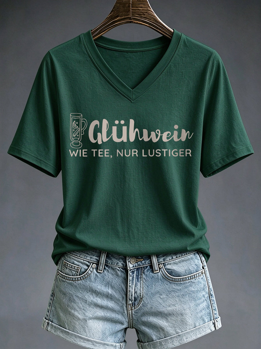 Damen-T-Shirt mit Glühwein-Print und kurzen Ärmeln