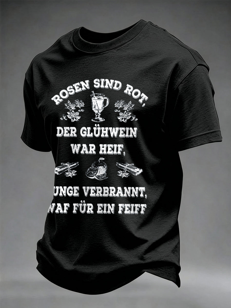 Herren-T-Shirt mit Glühwein-Print und kurzen Ärmeln