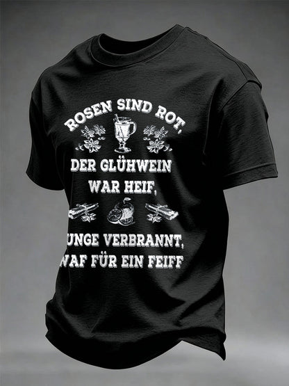 Herren-T-Shirt mit Glühwein-Print und kurzen Ärmeln