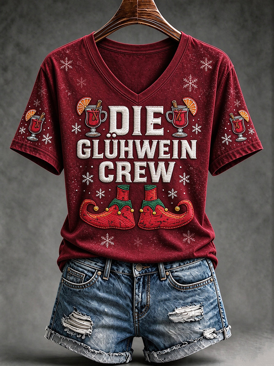 Weihnachts-T-Shirt für Damen mit kurzem Ärmel und Print