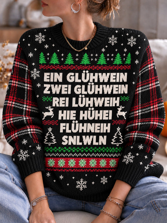 Weihnachtspullover für Damen mit Rundhalsausschnitt und Print