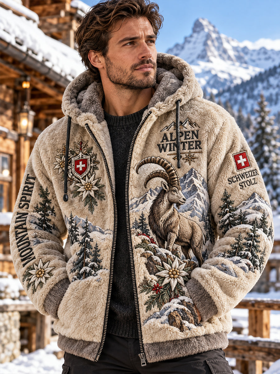 Herren-Flanellkapuzenjacke mit alpinem Muster