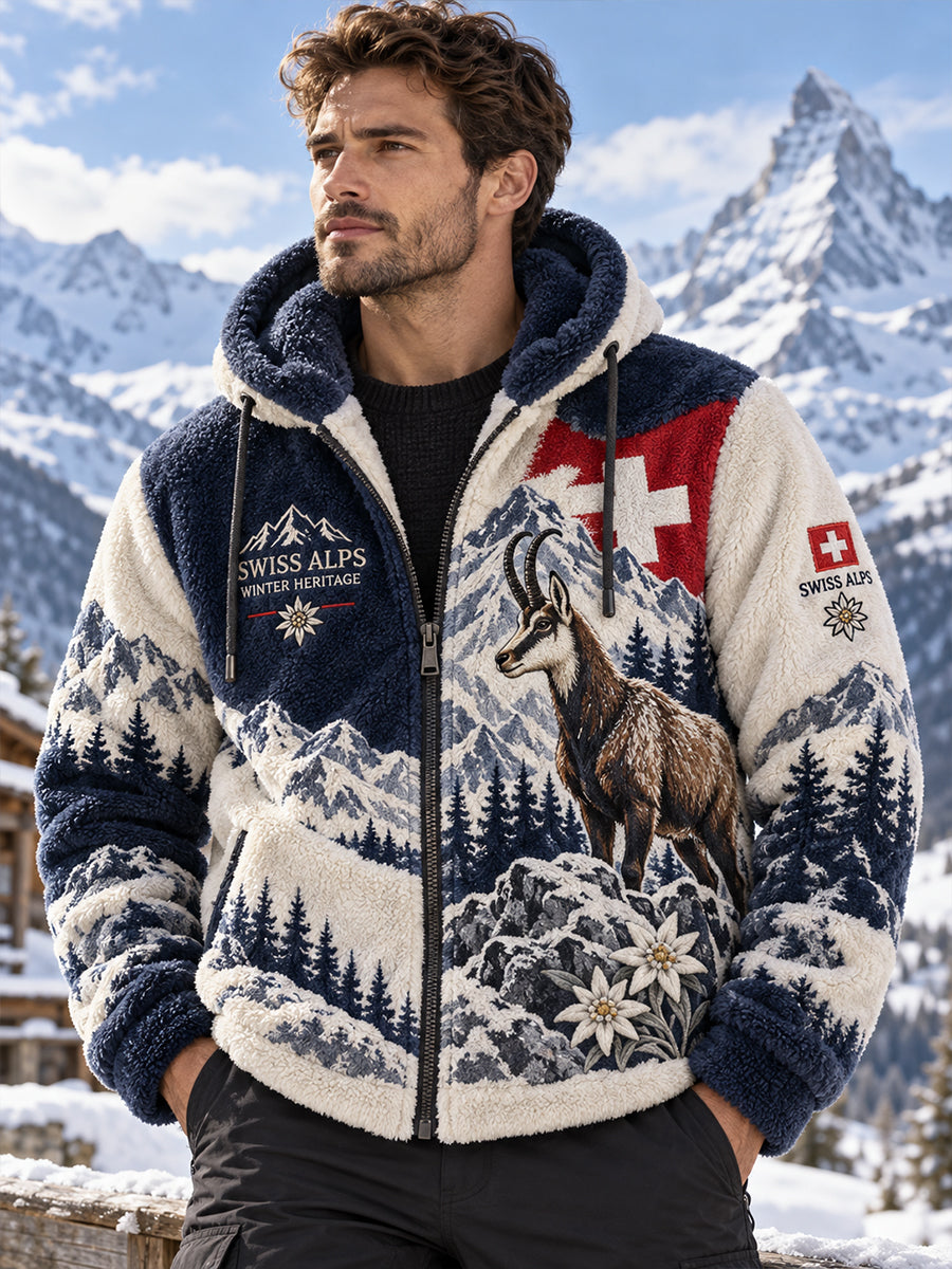 Herren-Flanellkapuzenjacke mit alpinem Muster