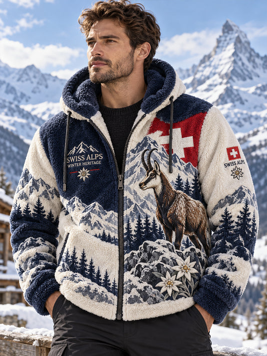 Herren-Flanellkapuzenjacke mit alpinem Muster