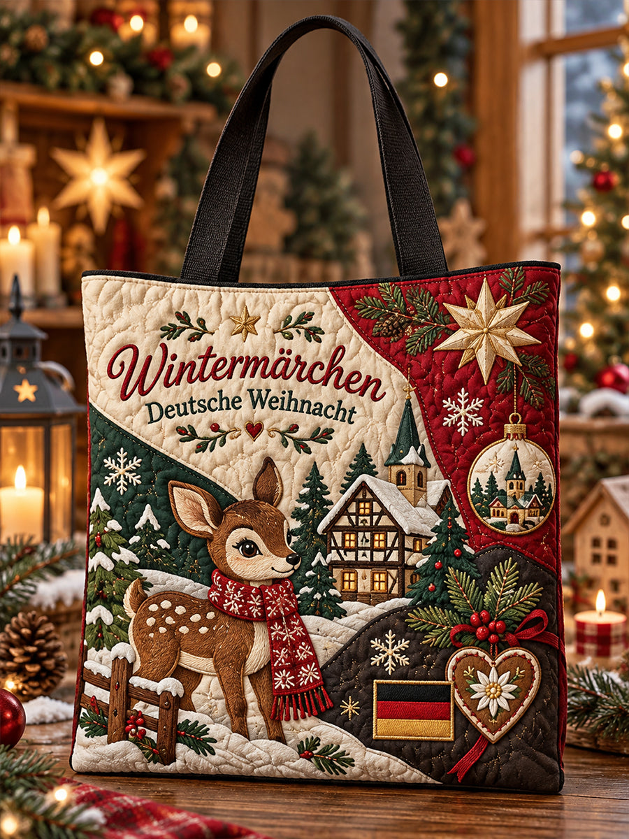 Weihnachtlich gestaltete Handtasche mit Aufdruck