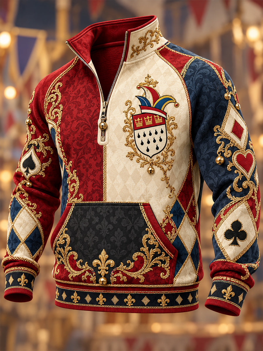 Herren-Karneval-Sweatshirt mit halbem Reißverschluss und Stehkragen