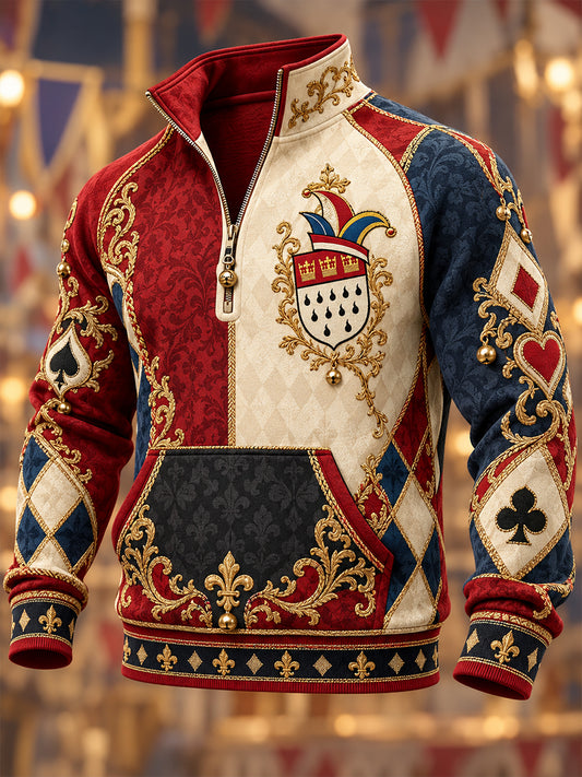 Herren-Karneval-Sweatshirt mit halbem Reißverschluss und Stehkragen