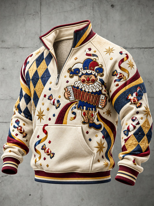 Herren-Karneval-Sweatshirt mit halbem Reißverschluss und Stehkragen