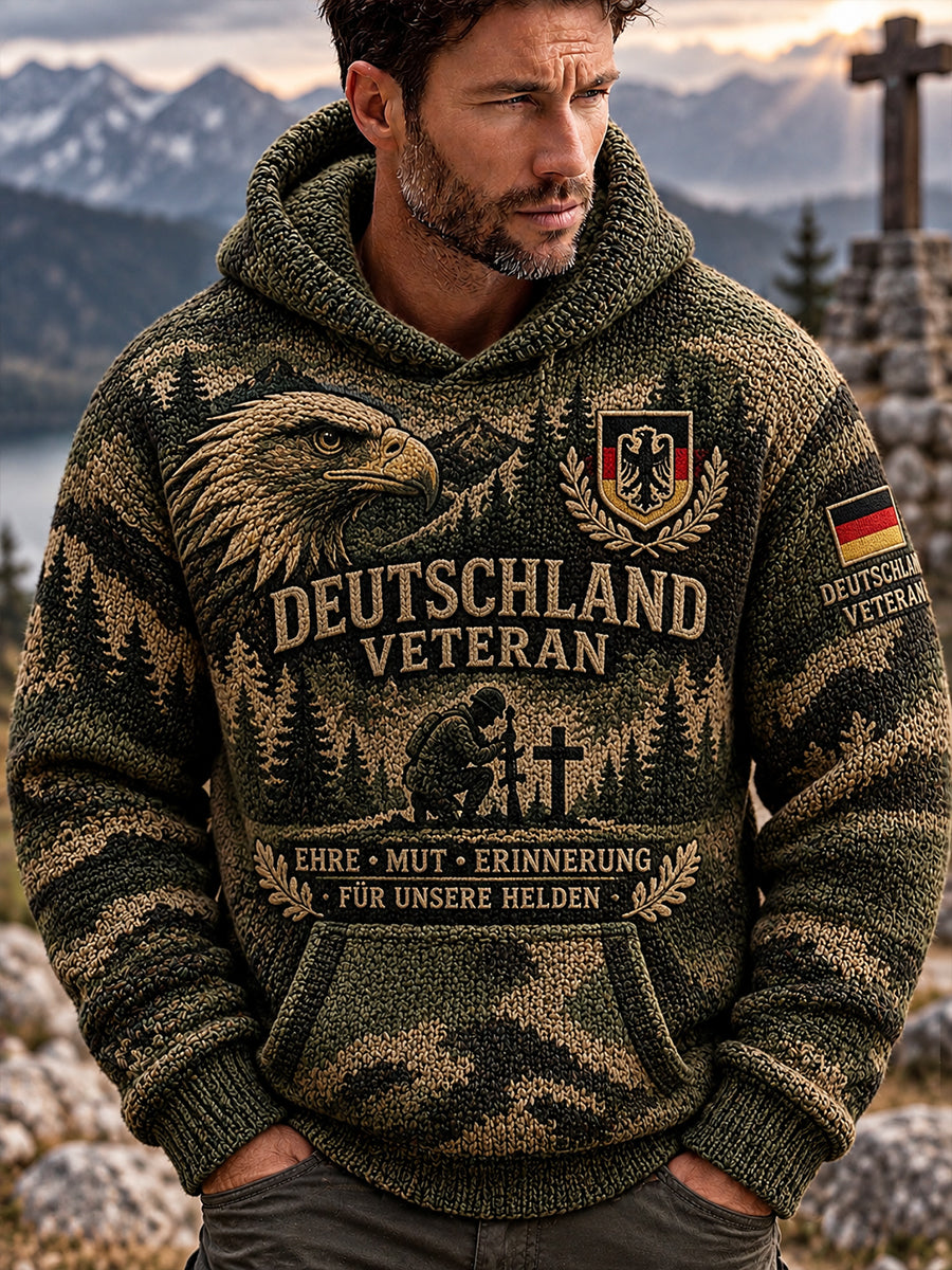 Grafik-Strickkapuzenpullover für Herren zum Gedenken an Veteranen