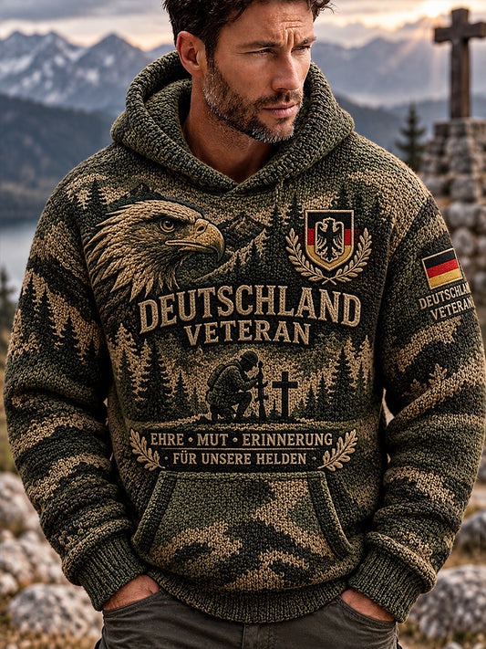 Grafik-Strickkapuzenpullover für Herren zum Gedenken an Veteranen