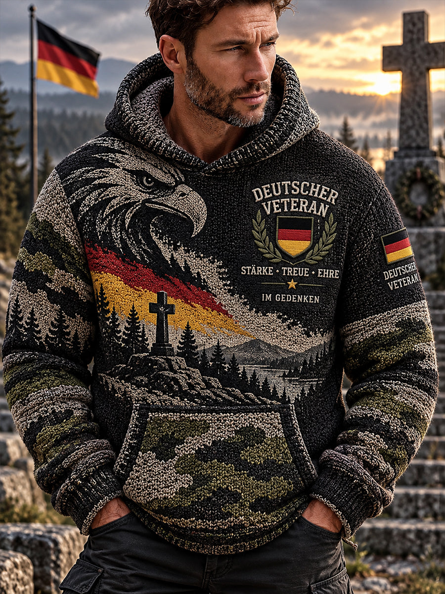 Grafik-Strickkapuzenpullover für Herren zum Gedenken an Veteranen