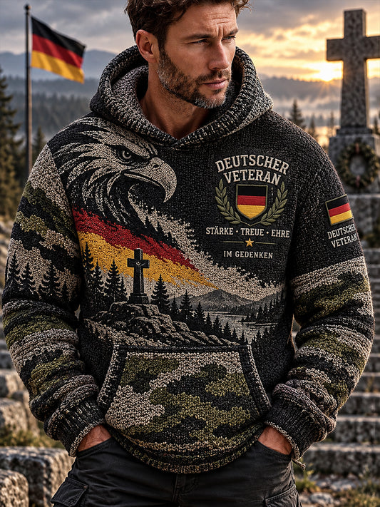 Grafik-Strickkapuzenpullover für Herren zum Gedenken an Veteranen