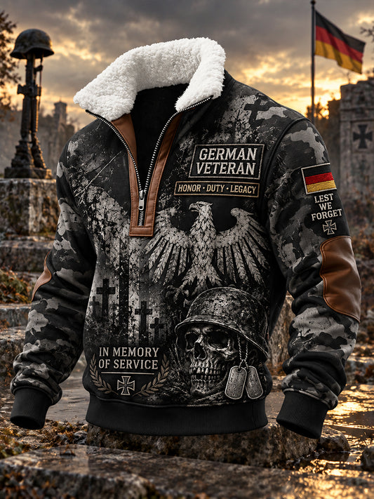 Herren-Kapuzenpullover mit Fleece-Innenfutter und hohem Kragen, bedruckt mit einem Motiv zum Gedenken an Veteranen