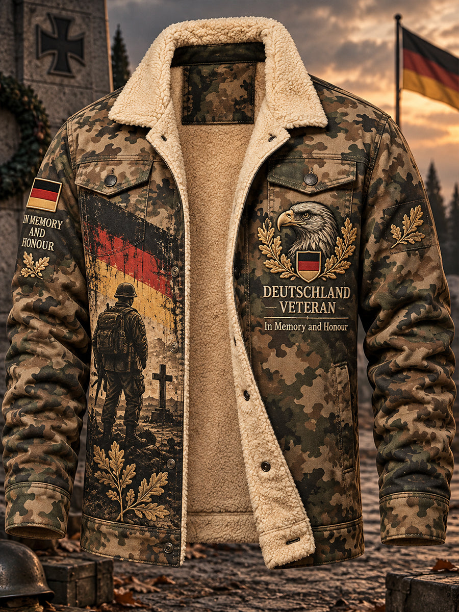 Herrenjacke mit Fleece-Innenfutter und Grafikdruck zum Veteranengedenken