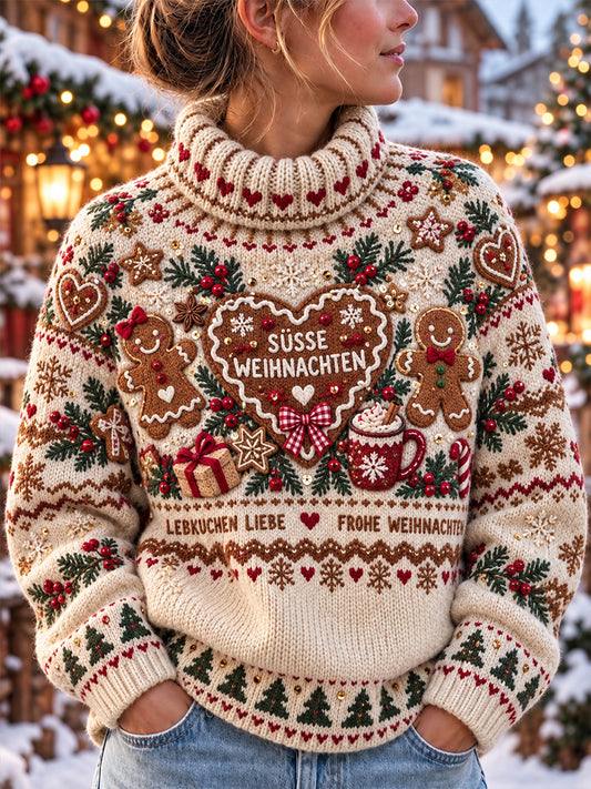 Damen-Strickpullover mit Weihnachtsmuster und Rollkragen