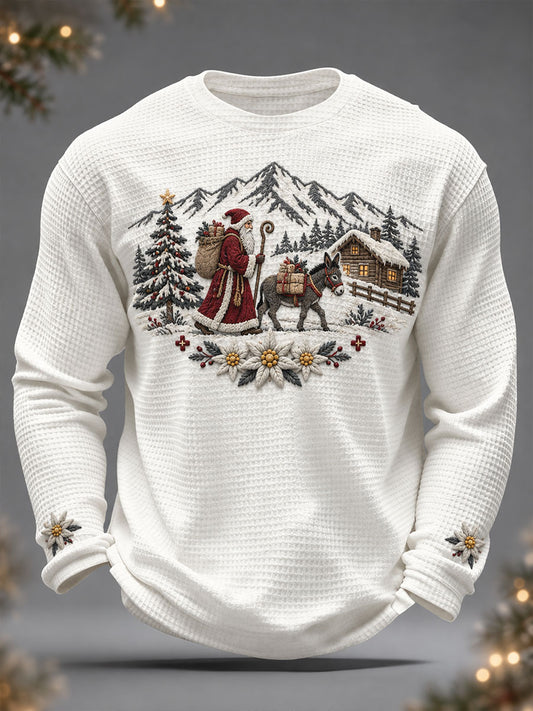 Herren-Sweatshirts mit weihnachtlichem Schweizer Motiv und Waffelstruktur