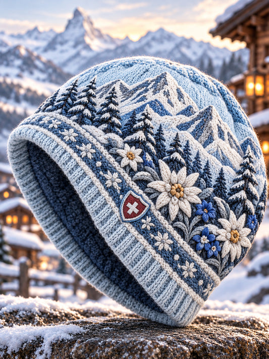 Alpiner schneebedeckter Berg – Gedenkgrafik-Beanie