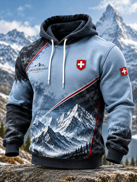 Herren-Kapuzenpullover mit alpinem Gedenk-Graphic-Print