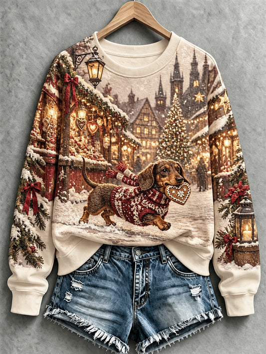 Weihnachtlicher Damen-Sweatshirt mit Dackelmotiv