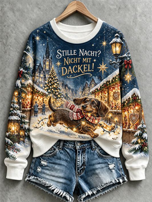 Weihnachtlicher Damen-Sweatshirt mit Dackelmotiv