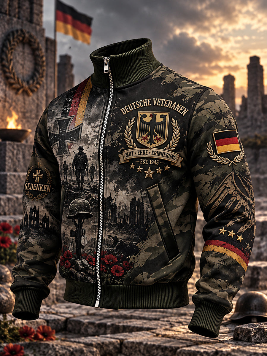 Herren-Jacke mit Grafikdruck und hoher Kragenpartie zum Gedenken an Veteranen