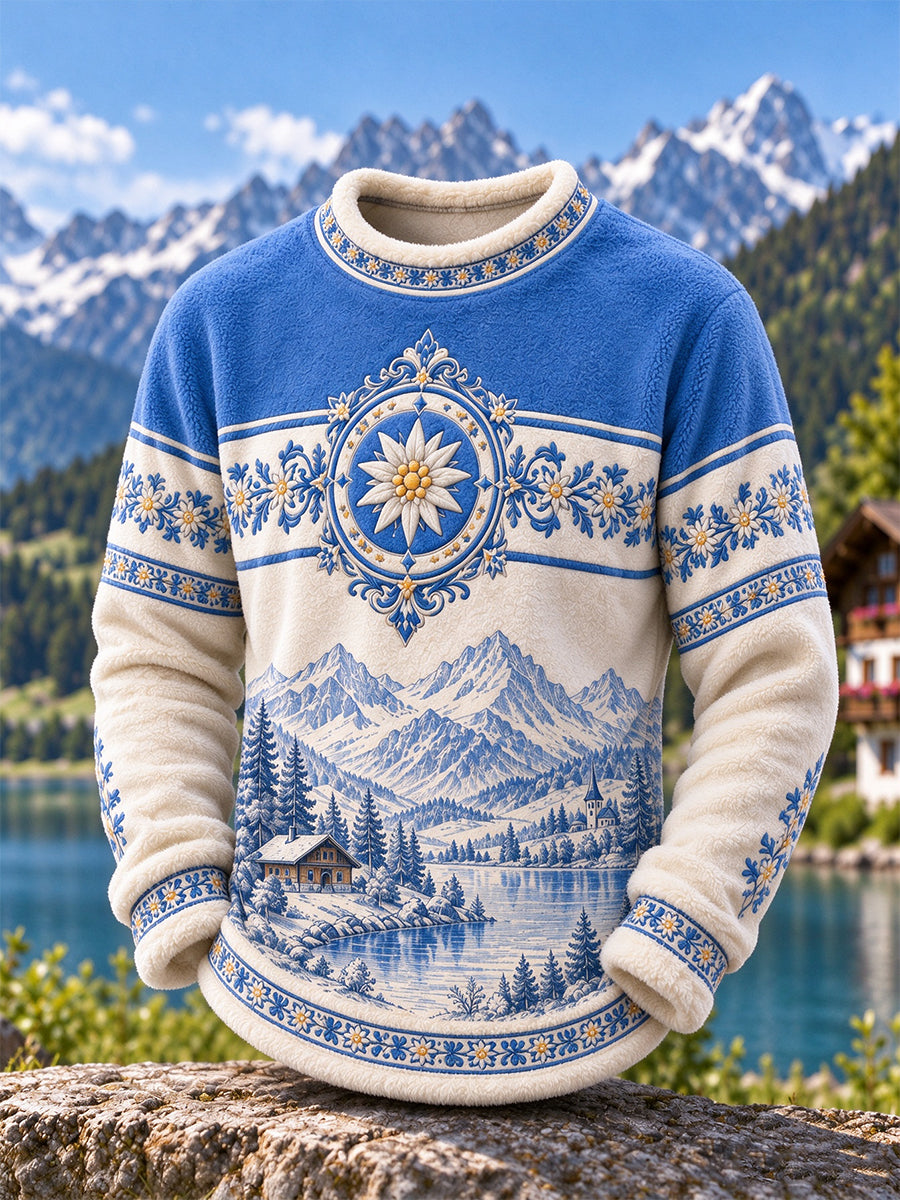 Herren Flanell-Oberteil mit Rundhalsausschnitt, Bayern-Stil