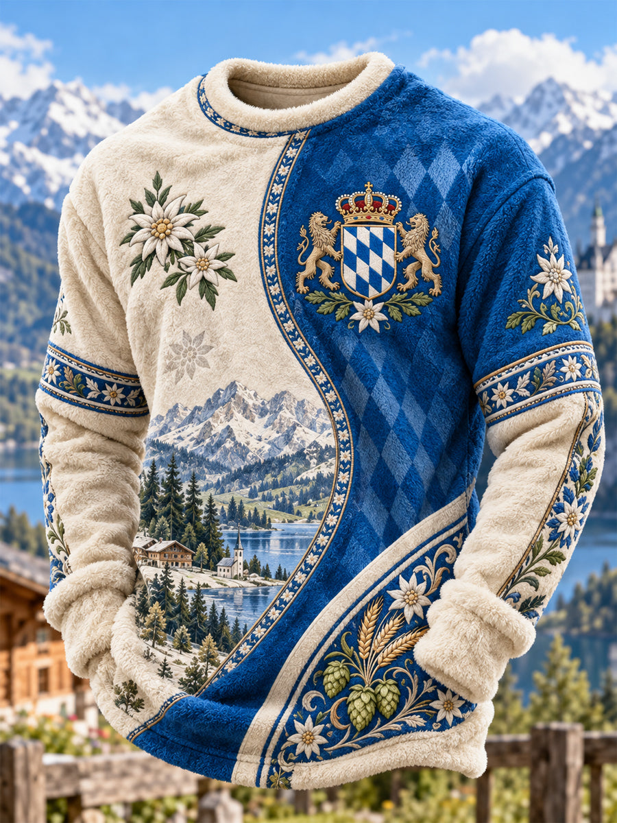 Herren Flanell-Oberteil mit Rundhalsausschnitt, Bayern-Stil