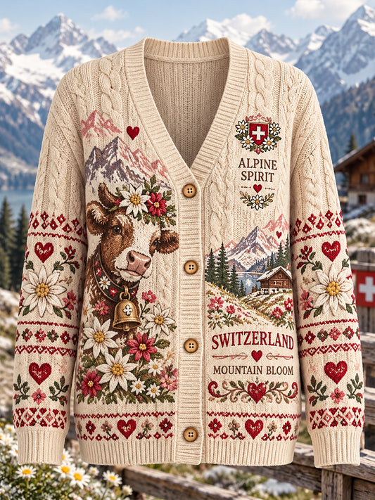 Damen-Strickcardigan mit festlichem Alpin-Muster