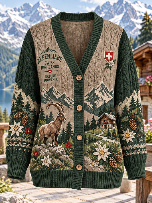 Damen-Strickcardigan mit festlichem Alpin-Muster