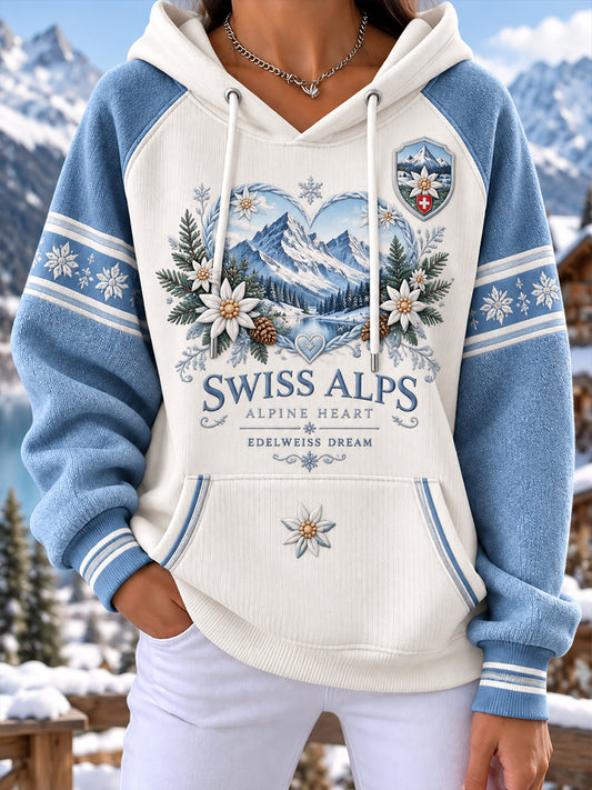 Damen-Hoodie mit alpinem Festtagsmuster und Raglanärmeln