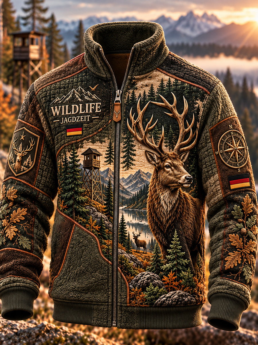 Herrenjacke im deutschen Jagdstil mit Stehkragen und Reißverschluss