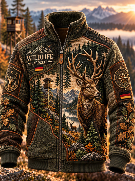 Herrenjacke im deutschen Jagdstil mit Stehkragen und Reißverschluss