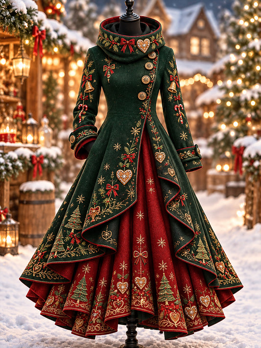 Langes Damenkleid mit weihnachtlichem Jubiläumsdruck