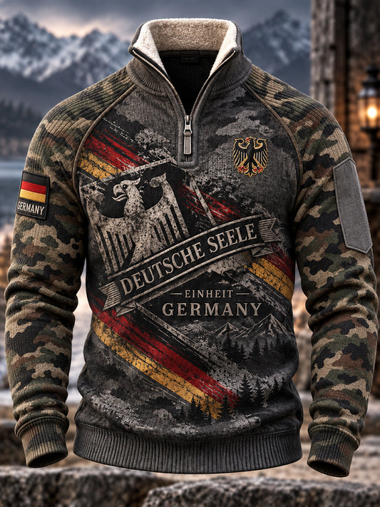 Herren-Kapuzenpullover mit Fleece-Innenfutter und hohem Kragen, bedruckt mit einem Motiv zum Gedenken an Veteranen