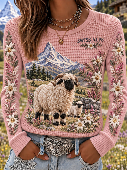 Damen-Top im Vintage-Stil mit Schweizer Kunstmotiv, lässig und bequem