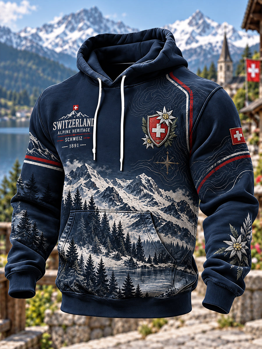 Herren-Kapuzenpullover mit alpinem Gedenk-Graphic-Print