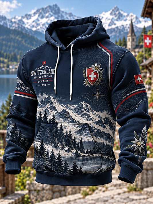 Herren-Kapuzenpullover mit alpinem Gedenk-Graphic-Print