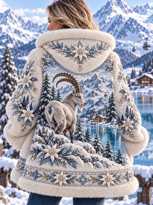Damen-Vintage-Schweizer Kunst-Print Freizeitkapuzenjacke