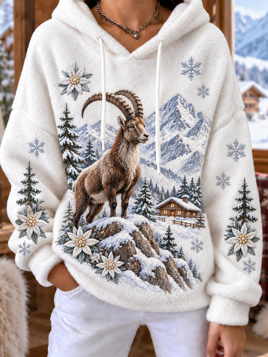 Damen-Kapuzenpullover aus Flanell im Vintage-Stil mit Schweizer Kunstmotiv – lässig und bequem