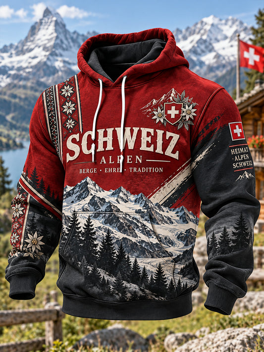 Herren-Kapuzenpullover mit alpinem Gedenk-Graphic-Print
