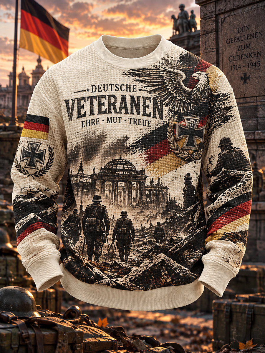 Herren-Sweatshirt mit langen Ärmeln, Waffelstruktur und Veteranendenkmal-Motiv