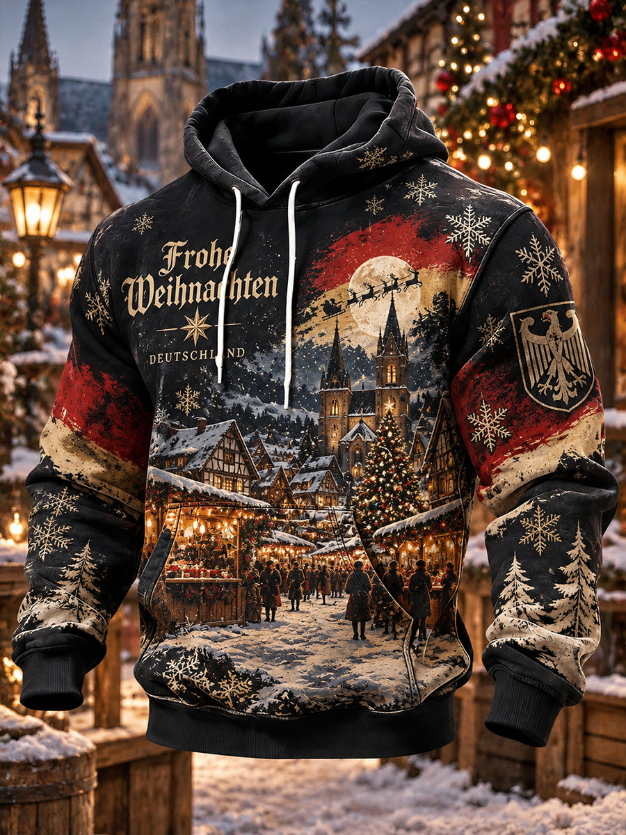 Herren-Kapuzenpullover mit weihnachtlichem Grafikdruck