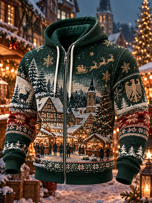 Herren-Kapuzenpullover mit Weihnachtsmotiv, gewebte Waffelstruktur