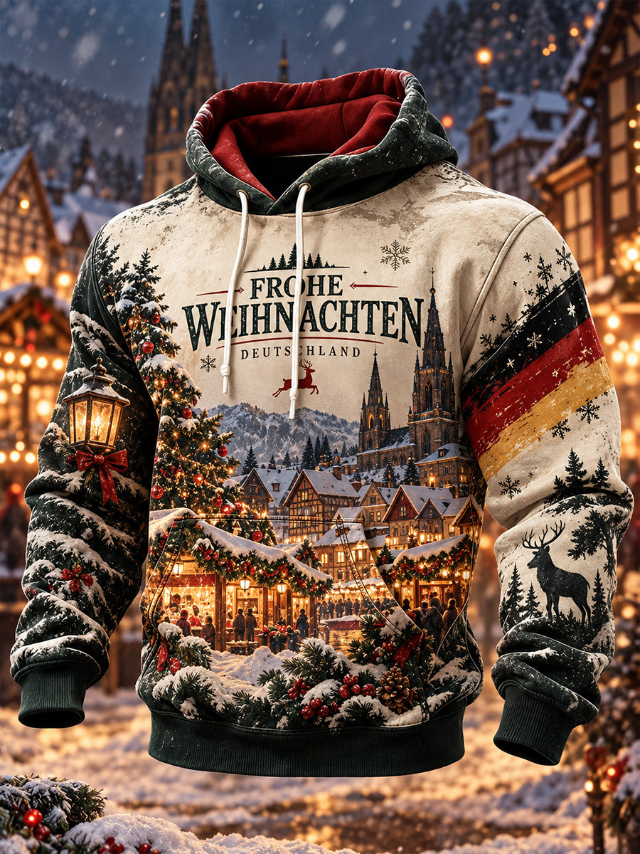 Herren-Kapuzenpullover mit weihnachtlichem Grafikdruck
