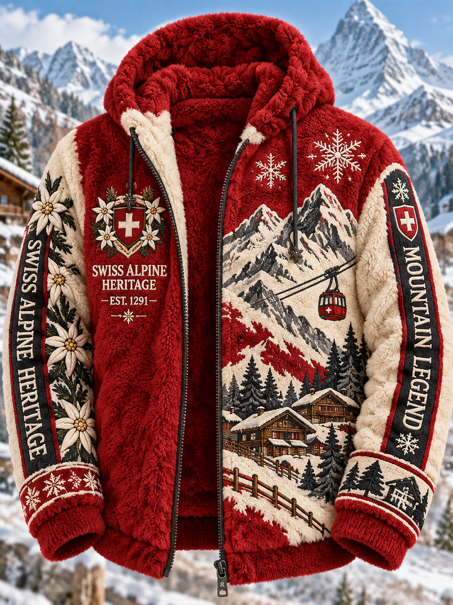 Herren-Flanellkapuzenjacke mit alpinem Muster