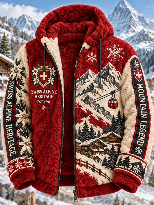 Herren-Flanellkapuzenjacke mit alpinem Muster