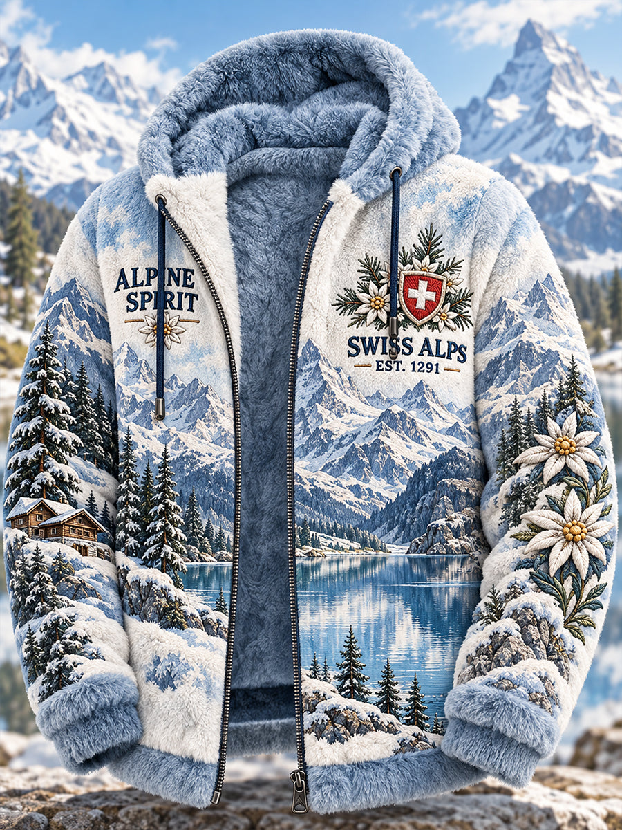 Herren-Flanellkapuzenjacke mit alpinem Muster