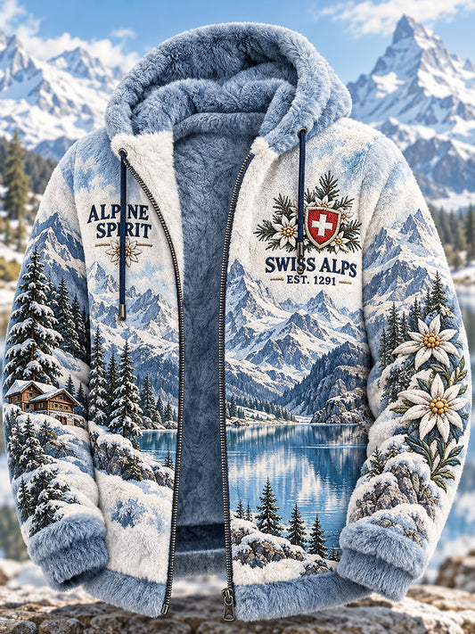Herren-Flanellkapuzenjacke mit alpinem Muster
