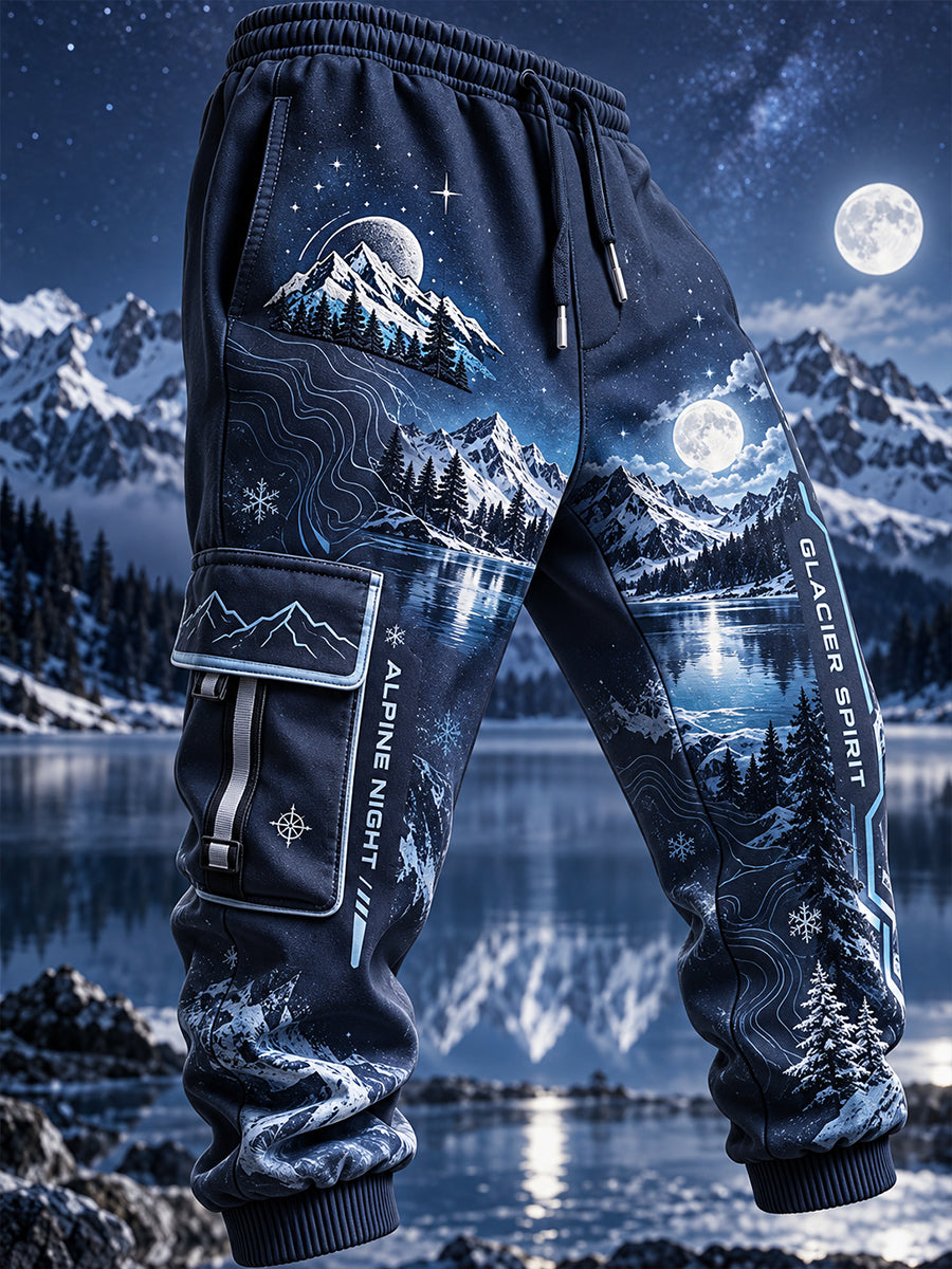 Herren-Langhose mit alpinem Grafikdruck und Cargotaschen